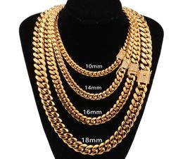 8mm10mm12mm14mm16mm Miami Cuban Link Chains Stainless Steel Necklaces CZ Zircon Box Lock Gold Chains for Men Hip Hop jewelry6201979