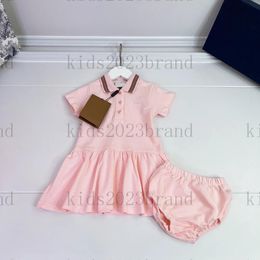 Dresses girls pink designer soft dresses 2023ss summer polo dress for baby girls short sleeve t shirt dress brand pleated embroidery skirt