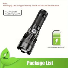 1pc High-power 30W LED Flashlight, Stepless Dimming Outdoor Torch, Waterproof Zoom Camping Fishing Lantern, USB Rechargeable Flash Light