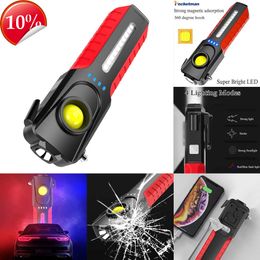 New Portable Lanterns Multifunctional Emergeny COB LED Work Light Red/Blue Warning Light USB Rechargeable Flashlight Auto Repair Light Escape Tools