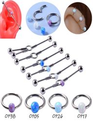 New Industrial Barbell earrings with double ear hol opal stainls steel bridging earrings Aobao nose and Earbone rings69139536663134