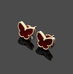 Charm designer fourleaf flower 18 karat gold tiger Eye stone VC letters mini butterfly stud earrings mini Coloured shells luxury j5775501