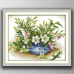 Tools Fragrant lilies flower basket home decor painting , Handmade Cross Stitch Embroidery Needlework sets counted print on canvas DMC 1