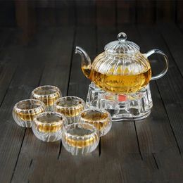 pumpkin shape flower teapot Glass Teapot with Infuser Tea Leaf Herbal Heat Resistant Pot Flower TeaCup WF1015 231225