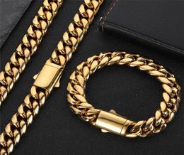 8101214mm 1824inch 18K Yellow Gold Plated Stainless Steel Cuban Chain Necklace Bracelet for Men Women Punk Jewelry8413609