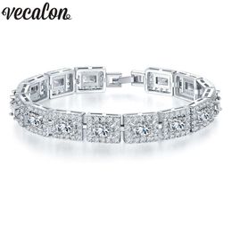 Vecalon Lovers Bracelet Princess cut 5A Mutil Zircon Cz White gold filled Crystal party wedding Bracelets for women Jewelry242J