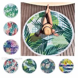 Towel Hot Comfortable and soft plant blanket microfiber printed round Bath towel Polyester beach towels shawl cushion belt tassel 150cm