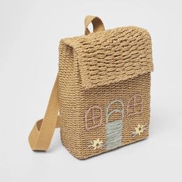 Nordic Handmade Rattan Vintage Storage Basket Kids Backpack House Shape Children School Mini Bag 231225