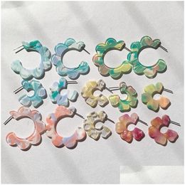 Hoop Huggie Hie Ujbox 2022 Spring Summer Geometric Lace Acrylic Earrings For Women Kids Blue Pink Yellow Factory Wholesale Drop De Dhifr