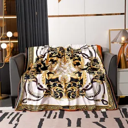 2023 Luxury Designer Blanket gold black floral pattern printed palace court Sofa Bed Double layer fox velvet square designers rug Throw Blankets