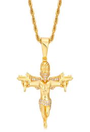 Personality Street Rapper Jewellery Gold Silver Colours CZ Gun Angle Pendant Necklace with 24inch Rope Chain Nice Gift4222959