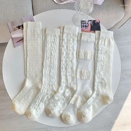 Women Socks White Crystal Silk Long Stockings Summer Ultra-thin Transparent Knee Stocking JK Lolita Kawaii Cute Lace