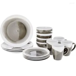 Plates Round Dinnerware Sets Charcoal Kitchen Bowls And Mugs Dishwasher & Microwave Safe