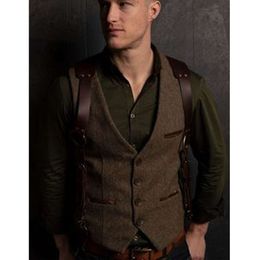 2024 New Woolen Single-breasted V-neck Business Casual Retro Sleeveless Vest Coat Men's Winter Clothes Wool Outerwear