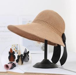 2020 Foldable Summer Beach Straw Hat for Women Brief Sun Hats Sunscreen Chapeu Feminino UV Protection Panama Hat with Bowknot Y2001982447