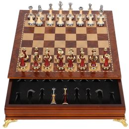 Deluxe Classic Chess Set Wooden Chessboard Metal Imitation Jade Pieces 231225