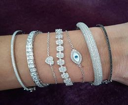 New Arrival Luxury Jewelry 925 Sterling Silver Pave White Sapphire CZ Diamond Gemstones Women Charm Wedding Bridal Bangle3446160