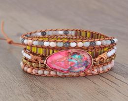 Sweet And Romantic Women039s Bracelet Natural Stone Luxury Design Weaving Hand Woven Leather Bohemian Style Beaded Strands9732589