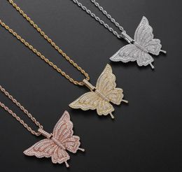 Gold Silver ColorBling CZ Stone Butterfly Pendant Necklace for Men Women with 24inch Rope Chain Nice Gift for Friend6019197