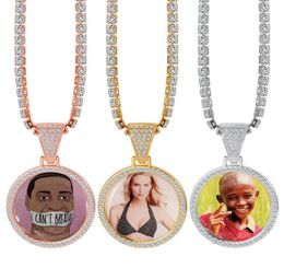 Round Po Custom NecklacePendant Medallions copper tennis chain Gold Cubic Zircon Picture necklace Men039s Hip hop Jewelry G8473660