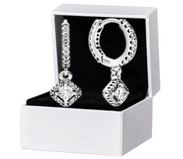 Square Sparkle Hoop Earrings Original box set for 925 Sterling Silver CZ diamond Pendant Earring Womens Wedding designer Jewelry6382340