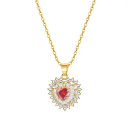 Pendant Necklaces Fashion European Stainless Steel Zircon Red Heart Gold Color Clavicle Chain Necklace For Women Jewelry Birthday