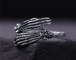 925 sterling silver ring Creative skull bone finger ring ghost claw hand tidal mens and womens rings retro skull hip hop jewelry c4712914