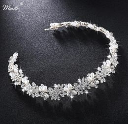 Miallo Luxury Clear Crystal Bridal Hair Vine Pearls Wedding Hair Jewellery Accessories Headpiece Women Crowns Pageant HSJ45063830445