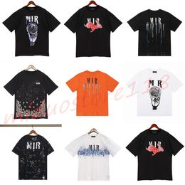 Herren-T-Shirt, Designer-T-Shirt, limitierte Auflage, T-Shirts für Paare, Streetwear, Sommermode, Marke Amirs Shirt, Spritztinten-Buchstabendruck, kurze Ärmel, lässig, lockerer Rundhalsausschnitt, F5