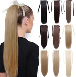 Synthetic Wigs MERISI Long Straight Ponytail Natural Drawstring Ribbon Fake Hair Blonde Pony Tail Clip In Women Hairpieces1372460