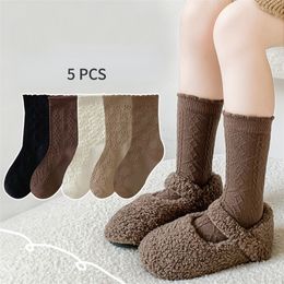 5Pcs/Lot Korean Kids Socks for Boy Girl Knitted Cotton Vintage Lolita Child Socks Baby Princess Long Sock Infant Toddler Socks 231225