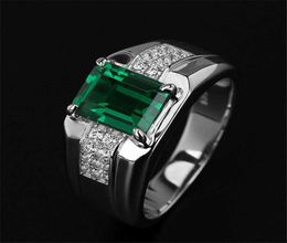 Emerald green spinel men039s Ring Platinum Plated Fashion Square Diamond Fashion Ring4906268