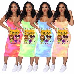 Kleider Tiedyed Frauen Slip Dress Cartoon Print Sommer Lange Kleider Ärmellose Onepiece Hosenträger Rock Sexy Kleid Bodycon Outfits Nacht Clu