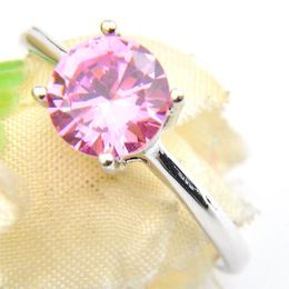 Luckyshine 12 Pcs Lot Europe popular Women Pink Zircon Gems Rings Silver Jewelry Topaz Rings 312e