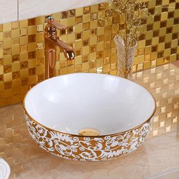 Bathroom Sink Faucets Circular Tabletop Art Bowl And Basin Ceramic Small Household Wash Cabinet