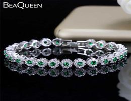 BeaQueen Trendy Green and White Cubic Zirconia Stone Setting Ladies Tennis Bracelets Silver 925 Jewellery for Women B100 220119388916641143