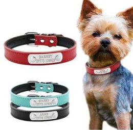 Leashes Leather Personalised Dog Collars Custom Cat Pet Name ID Collar Free Engraving For Small Medium Dogs