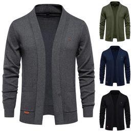 Men's Jackets Autumn And Winter Mens Cotton V-Neck Business Casual Solid Colour Retro Cardigan Sweater Fashion Lapel Knitted