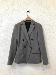 Women's Suits Wool Blend Blazer For Ladies 2023 Grey Commuter Double Breasted Split Hem Design Suit Coat