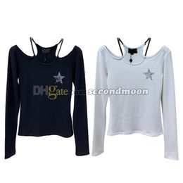 Women Chain Sling Top Shiny Rhinestone Knits Tops Sexy Hollow Knitwear Designer Knitted t Shirt