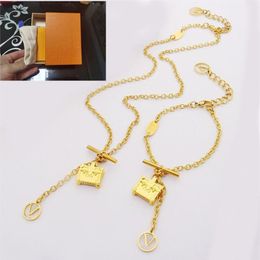 Designers Petite Malle Bag Pendant Necklace Fashion Women's Stainless Steel Necklace Bracelet Set Lovers Jewelry167E