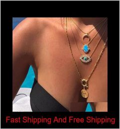 18K Gold Plated Turkish Evil Eye Necklace Lucky Girl Gift Baguette Cubic Zirconia Turquoise Geomstone Top Quality Evil Eye Jewelry4330587