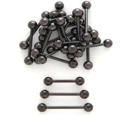 50pcs JewelryAll Black Titanium Tongue Ring bells 14G16mm Nipple Ear Body piercing Jewelry Straight Barbells8150469