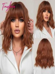 Synthetic Wigs Short Bob Wavy Synthetic Wig Red Brown Copper Ginger Wigs with Bangs for Women Natural Daily Cosplay Heat Resistant7672797