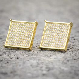 Hip HOP Micro Full Paved Round Zircon CZ Stone Bling Iced Out Square Stud Earring Copper Earrings For Men Jewelry