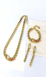 Europe America Fashion Style Get Dressed Necklace Bracelet Earrings Goldcolour Hardware Engraved V Letter Wide Chain Link Jewelry9361965