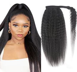 Kinky Straight Ponytail Human Hair Wrap Around Yaki Ponytail Remy Hair Ponytails Clip in Hair Extensions Natural Color3935269