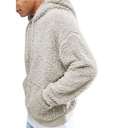 Casual Hooded Men's Long Sleeve Autumn Winter Warm Pocket Sweatshirt Plush Fleece Hoodies Pullover Oversized Loose Tops