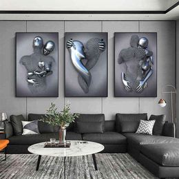 Metal Figure Statue Art Canvas Painting Romantic Abstract Posters and Prints Wall Pictures Modern Living Room Christmas Gifts H111228K