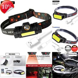 New Headlamps Portable COB LED Headlamp USB Rechargeable Headlight Outgdoor Waterproof Head Lamp for Camping Hiking Night Fishing Running